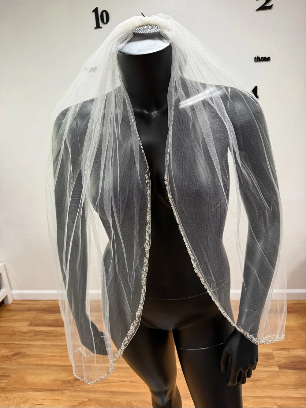 Ivory Beaded Crystal Edge Bridal Wedding Veil